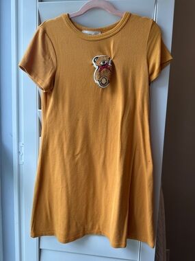 Girls' Mustard Yellow Teddy Patch Casual Dress